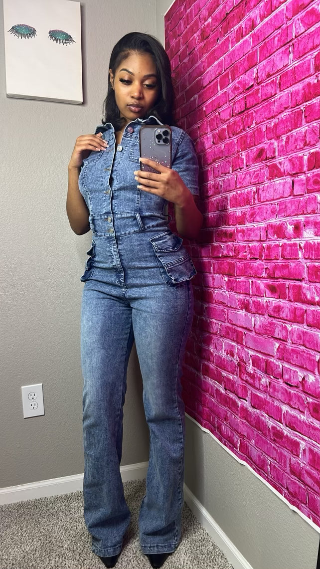Denim Cargo Jumpsuit