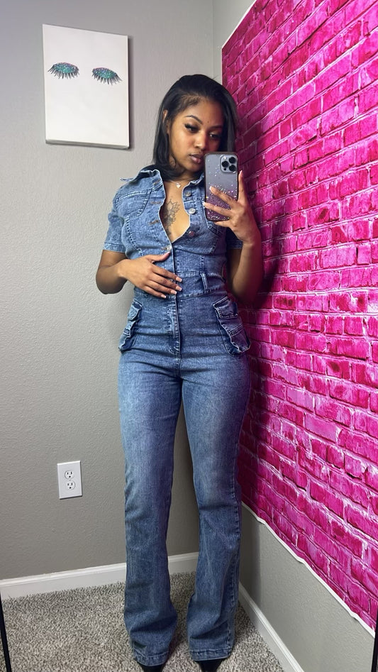 Denim Cargo Jumpsuit